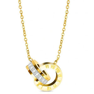 18K Gold Plated Roman Numeral Rings Necklace Cubic Zirconia Stainless Steel